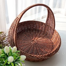 MAISONINDAHRATTANSHOP Ratancha藤編把手圓形藤編籃 N016H, 1個, 棕色