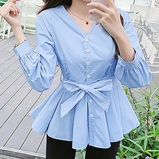 Dubeom 女款蝴蝶結V領襯衫