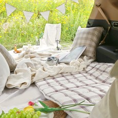CASA VERDE 感性車宿露營便攜式睡墊 Topper Morning 獨立格紋, 米白格紋
