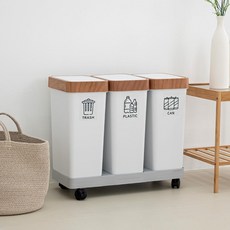 Parisien 木質家用回收分類垃圾桶 20公升 套組, 白色