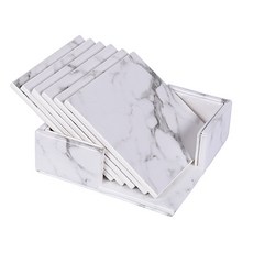 선물하기 좋은 가죽 컵받침 코스터 6p + 케이스 세트, 스퀘어 화이트마블, 1개