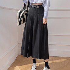 peilit 自然風高腰A字百褶長裙 附腰帶