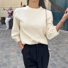 BBAEBBAE 女款細褶蓬蓬袖七分袖針織T恤