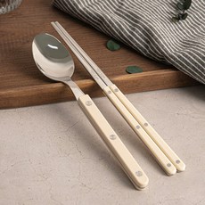 TINNY BLANC Reve 韓式單人餐具組, 1套, 象牙白, 餐匙 + 筷子