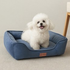 허니버블 반려동물 딥슬립 코듀로이 사각 방석 쿠션, 네이비, 1개