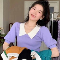 PEONIST 女款法式領泡泡袖針織衫