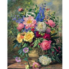 Allode 牡丹花 植物 花瓶 DIY 鑽石畫 圓形 30 x 40 cm, 03, 1個