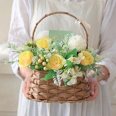 Scent Basket 人造花 春日花園絲花花籃, 黃色, 1個