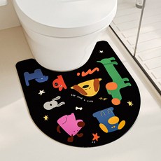 可愛小狗浴室地板半圓形地墊 50 x 55 cm, 黑色, 1個