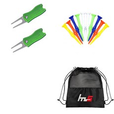 NAYASTYLE 高爾夫果嶺叉修補器 2入 + 塑膠高爾夫長球梯 10入 + 收納袋套組 GFYP-41-3+181pU, 混合顏色