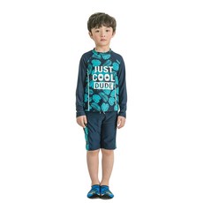 男童防曬泳衣上衣下身 + 遮陽帽套組