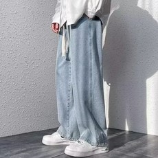 JTL 男款寬版鬆緊帶直筒丹寧牛仔褲