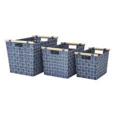 LocknLock 樂扣樂扣 木握柄收納籃 LHI217 3種組, 藍色