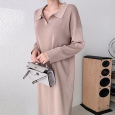 Borimam 大尺碼孕婦裝 翻領開衩針織長版連身裙 R621