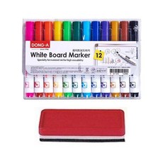 DONG-A 白板筆 + 板擦, 粉紅色, 紅色, 橘色, 黃色, 淺綠色, 綠色, 天藍色, 藍色, 紫色, 赭色, 咖啡色, 黑色, 1個