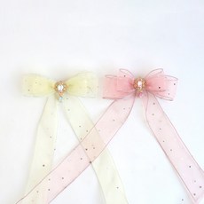 하라로이 여아용 별빛 큐빅 리본꼬리 집게핀 2종 세트