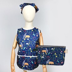 BEBE CHOUETTE 兒童防水無袖圍裙頭巾收納袋組