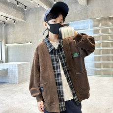 男童款格紋層次春秋開襟衫