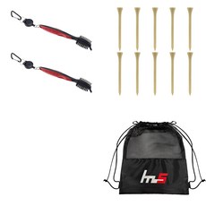 NAYASTYLE 高爾夫球桿頭清潔器 2入 + 木質高爾夫加長球Tee 10入 + 收納袋組合 GFYP-10-2 + 182-4PU, 混合顏色(球桿頭清潔器, 收納袋), 單一顏色(高爾夫球Tee), 1套