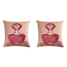 女士插畫高跟鞋唇膏香水抱枕套 2入