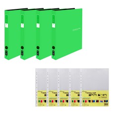 에코청운 불투명 칼라칩 3공 D링 바인더 A4 3cm 4p + 리필 속지 0.8mm 100매 세트, 초록, 1세트