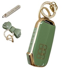 루루형제 기아 호환 자동차 프리미엄 TPU 키 케이스+번호 키링+가죽리본, 올리브그린, AK-06