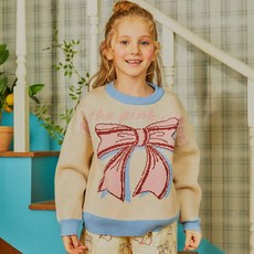 minidou 女童蝴蝶結撞色毛衣
