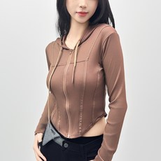 TheSirup 女款修身短版連帽拉鍊外套, 棕色