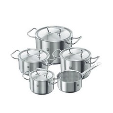 ZWILLING 雙人 TWIN Classic電磁爐適用不鏽鋼鍋具組 HK40901-001 5件組, 雙柄鍋 4入(1.5L+2L+4L+7L)+深款平底鍋 1.5L, 單色