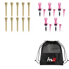 NAYASTYLE 木製高爾夫標準球梯 10入 + 分離式高爾夫長球梯 5入 + 收納袋套組 GFYP-182-2+166-2PU, 混色