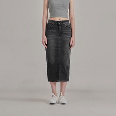 Gembling H型休閒後開衩雙鈕扣長版牛仔裙