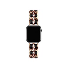4YOU Apple Watch 皮革鏈條金屬手鍊錶帶 42 / 44 / 45mm, 玫瑰金 + 黑色