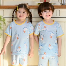 bonumam 兒童涼感透氣圍巾鴨五分空氣網眼居家服上下套裝