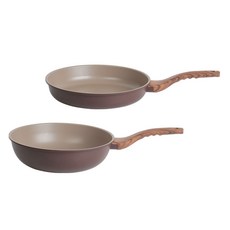 QUEEN SENSE IH電磁爐適用Cuchini木柄鍋具2件組, 混色, 平底鍋 28cm+炒鍋 28cm, 1組