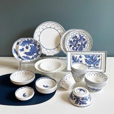 Twig NEWYORK Bluebird 亞麻白6人份居家餐具組, 餐具29種, 藍色, 1套