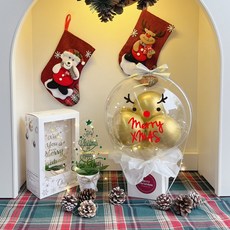 LOVELY FARM LED聖誕魔術氣球 + 壓克力樹套組, 2 魯道夫 + 4金色
