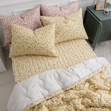 에르미아 앨리아 세미 마이크로 스프레드 + 베개커버 + 패드 세트, 옐로우