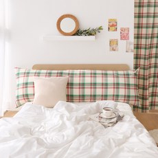 포홈 핸드메이드 글로리 기모체크 사각 바디필로우 커버 솜미포함, 그린