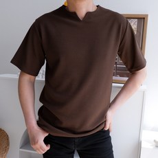 lxt 男士防皺壓紋開衩V領短袖T恤