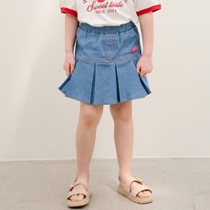andiapple 女童清新活潑刷破丹寧百褶裙