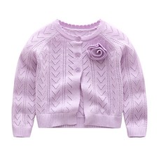 Crystal House 女童可愛胸花針織開襟衫 T237