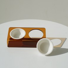 Maggie & Bo 寵物 DUAL 傾斜碗架 雙碗 6.5cm 迷你 + 陶瓷碗組, 棕色, 1套