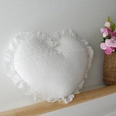 앤코튼 밀크레이스 프릴 하트 쿠션 + 솜 세트, 크림화이트