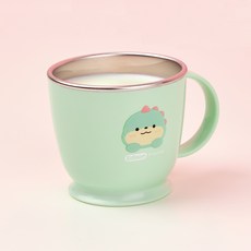 Edison Friends 防滑不鏽鋼單柄杯, 1個, 恐龍艾迪諾 薄荷綠, 240ml