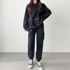 잘빠진 여성용 기모 카고 조거 밴딩 팬츠