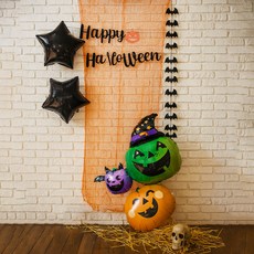 PARTYSHOW 萬聖節拍照區裝飾網氣球組 趣味詭異南瓜堆疊, 1套, 混合色