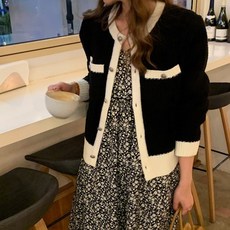 구디프 여성용 라운드넥 투포켓 니트 가디건