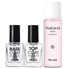 Oz nail 完美基礎美甲三件組, 1組, 底漆 8ml + 面漆 8ml + 天然玫瑰卸妝液 100ml