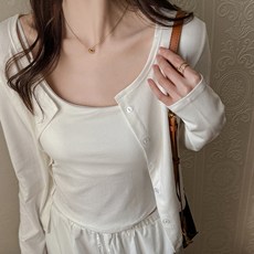 피어니스트 여성용 셋업 심플 딥라운드 가디건