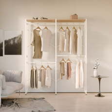 HABITY 衣帽間可收納調節掛衣架 2層, 層板 實木色